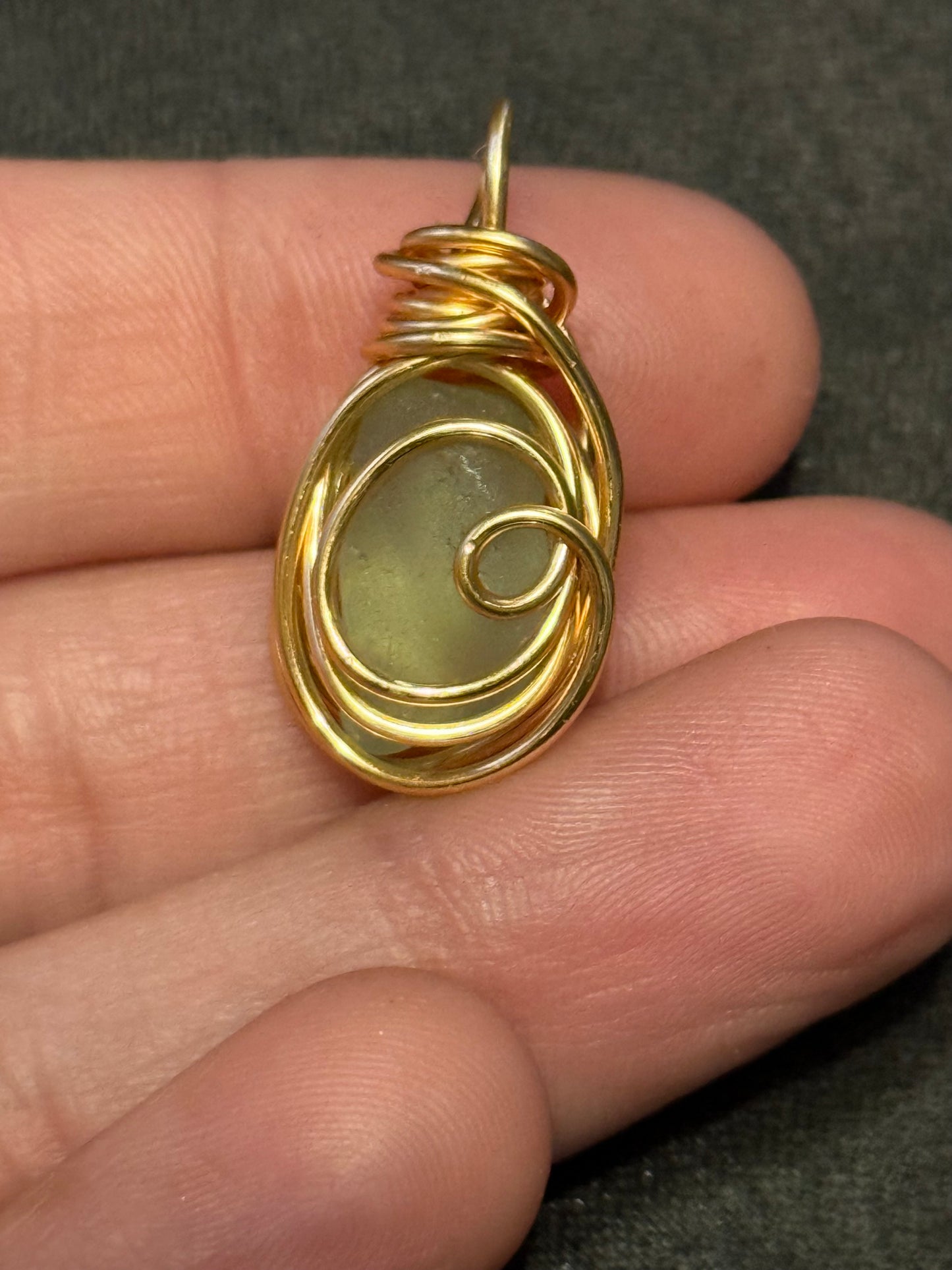 Rounded aqua Lake Erie glass pendant