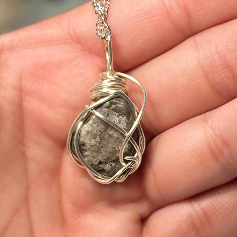 Embeded Fossilized Honeycomb Wire Wrapped Pendant