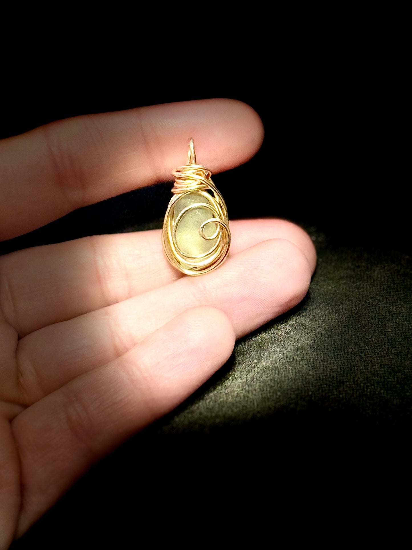 Rounded aqua Lake Erie glass pendant