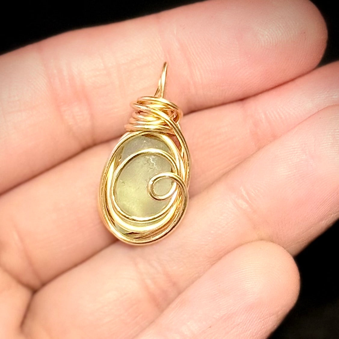 Rounded aqua Lake Erie glass pendant