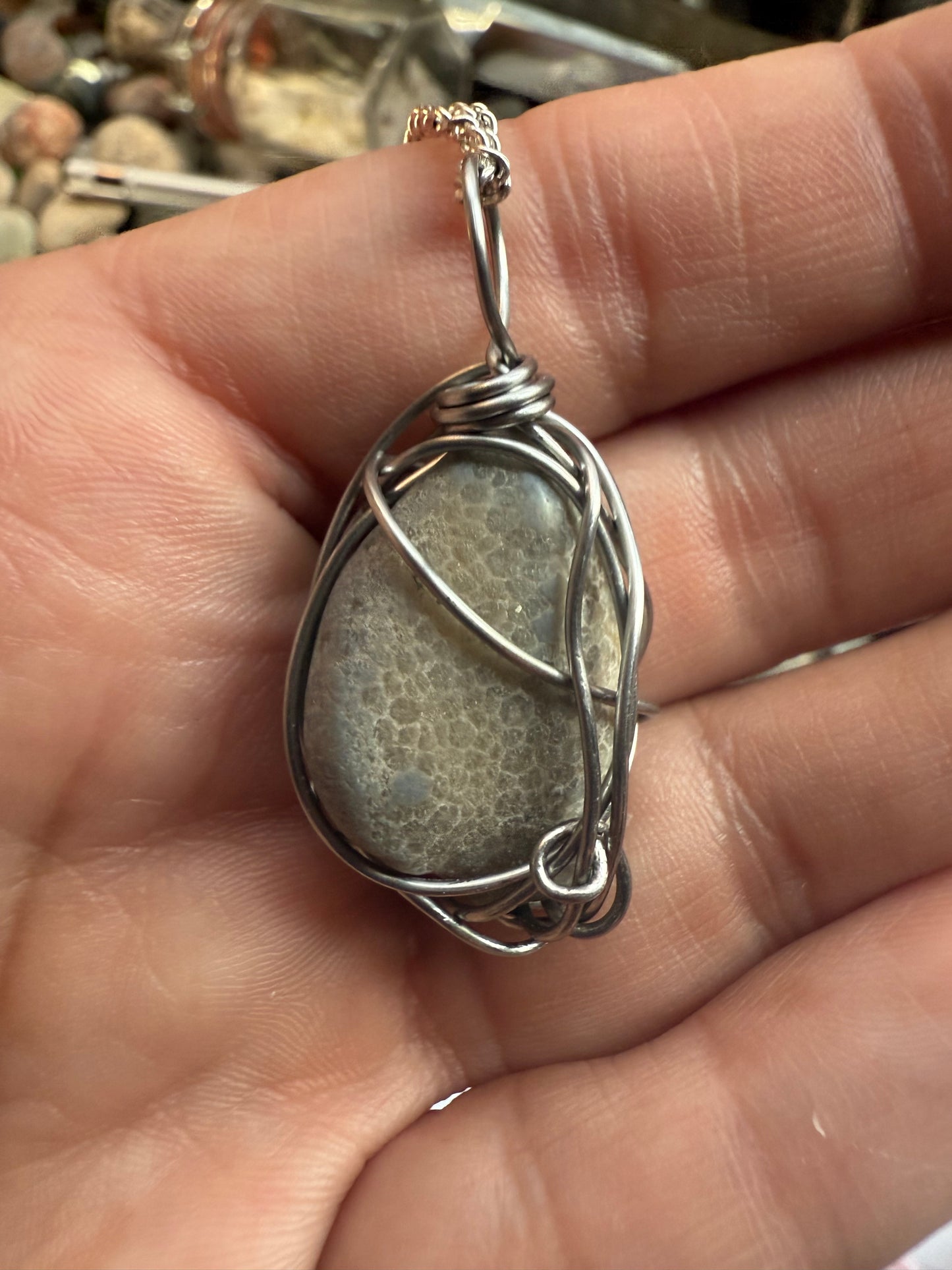 Fossilized Honeycomb Wire Wrapped Pendant