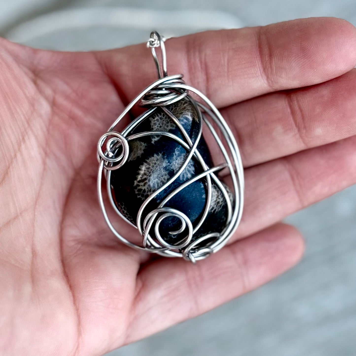 Fossilized Cladapora Coral Wire Wrapped Pendant