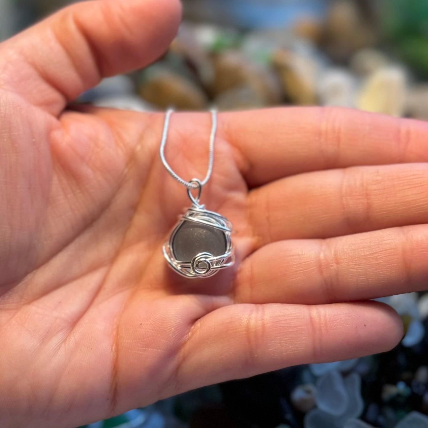 Grey Beach Glass Marble Pendant