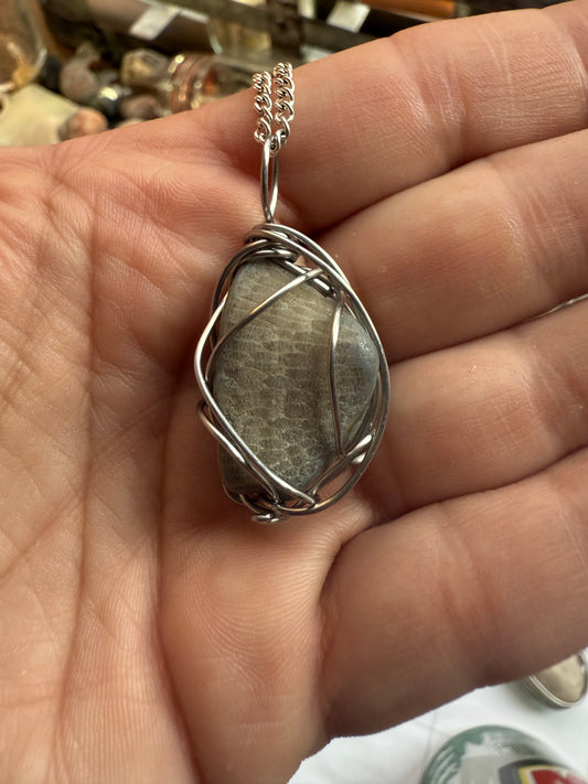 Fossilized Honeycomb Wire Wrapped Pendant