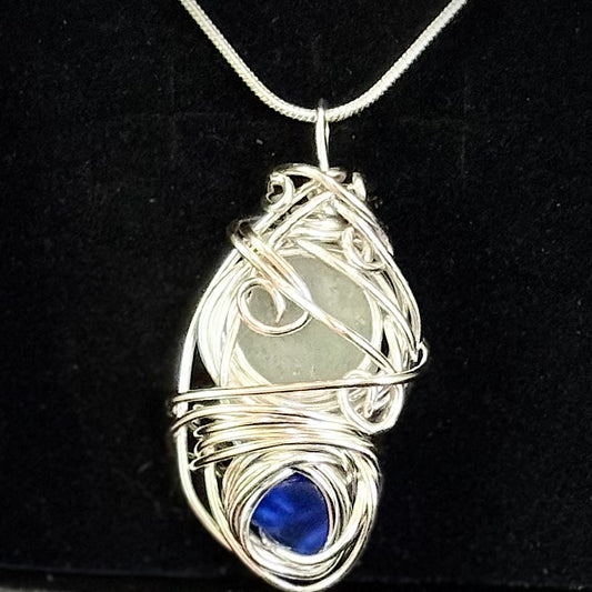 Clear and Cobalt Beach Glass Pendant