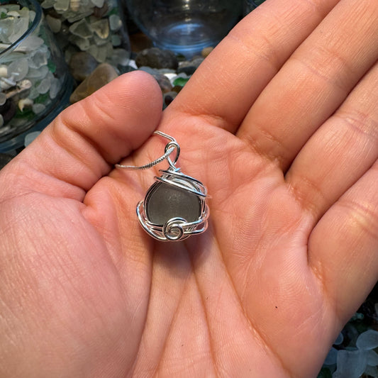 Grey Beach Glass Marble Pendant