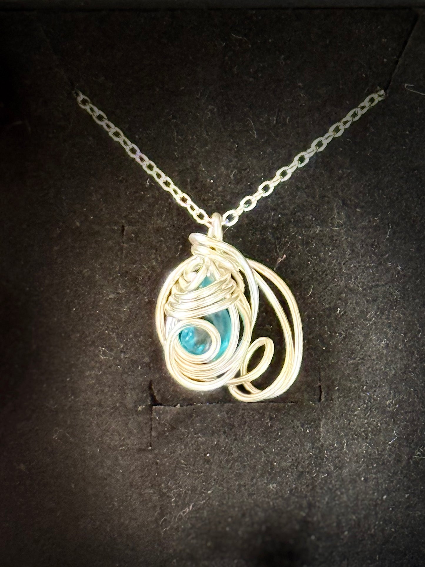 Vibrant Aqua Blue Beach Glass Wire Wrap Pendant