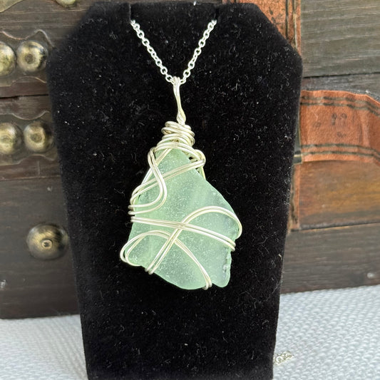 Large aqua Lake Erie glass pendant