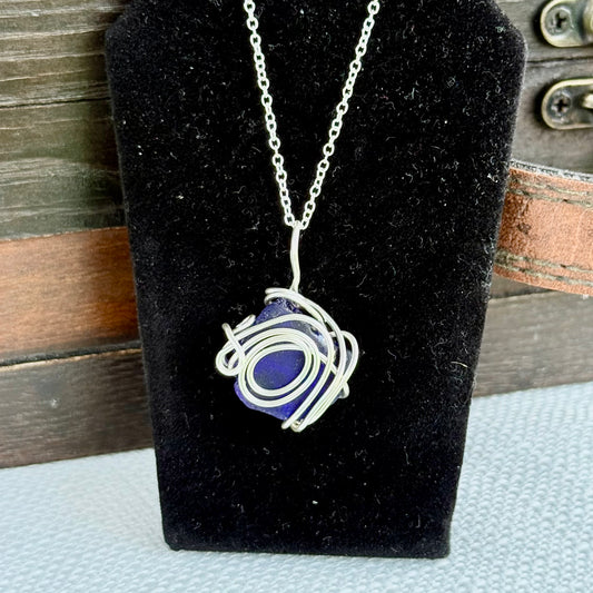 Cobalt blue Lake Erie glass pendant