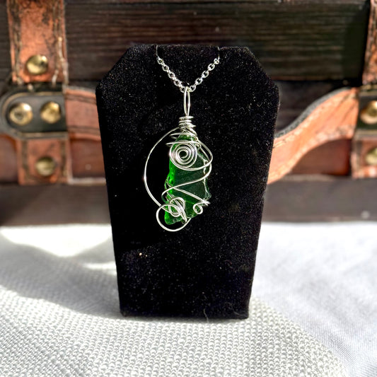 Medium Green Lake Erie glass pendant in stainless steel