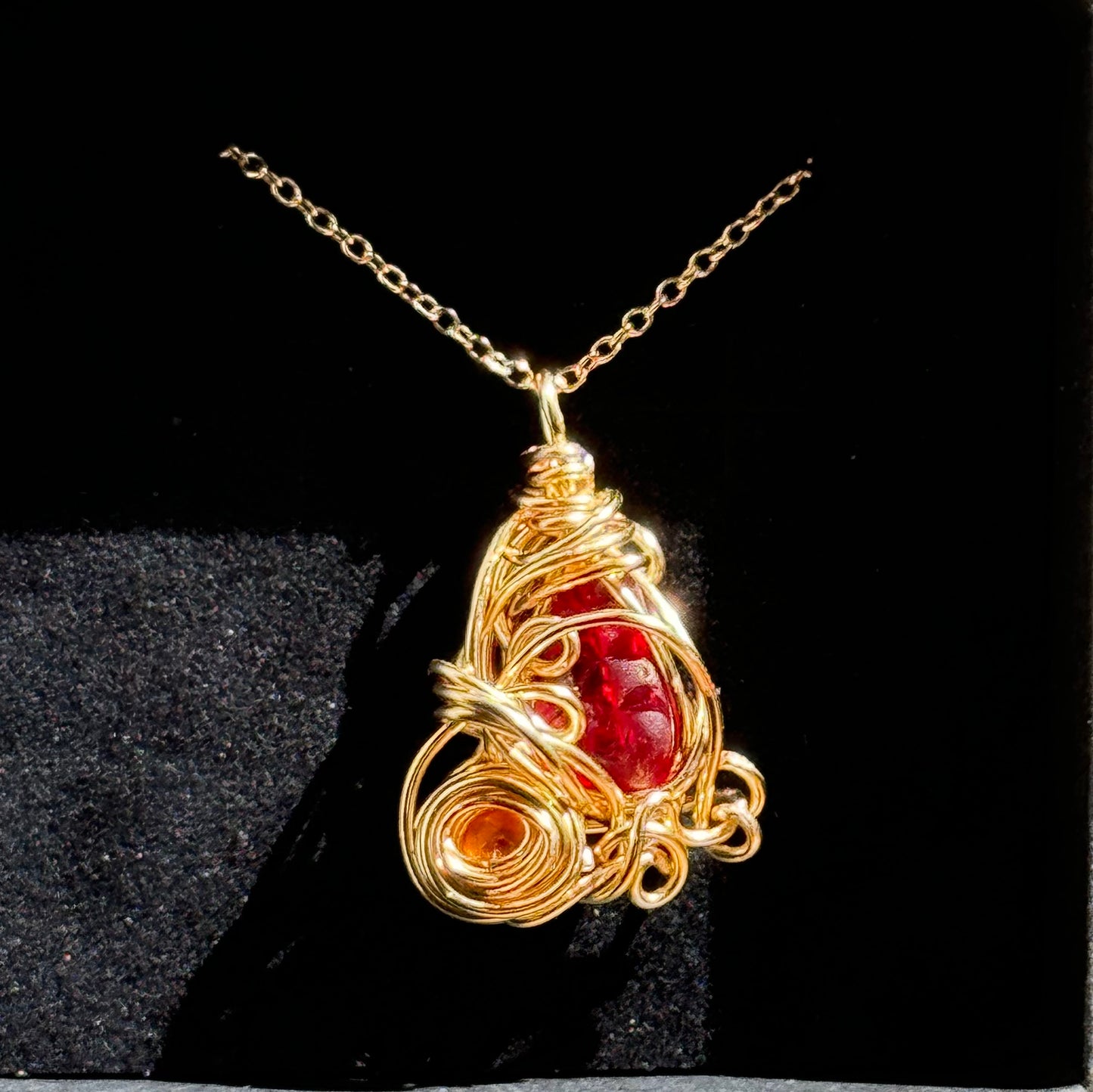 Ultra-rare Red and Orange Amberina Beach Glass Wrapped Pendant